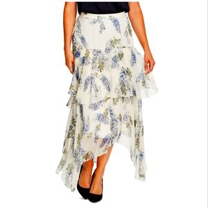 💙 Vince Camuto Women's Ivory Floral Maxi ruffled skirt Size 8